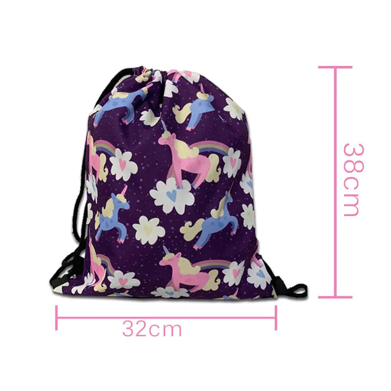Anime Print Drawstring Bag Women Travel Bag Teenager School Bag