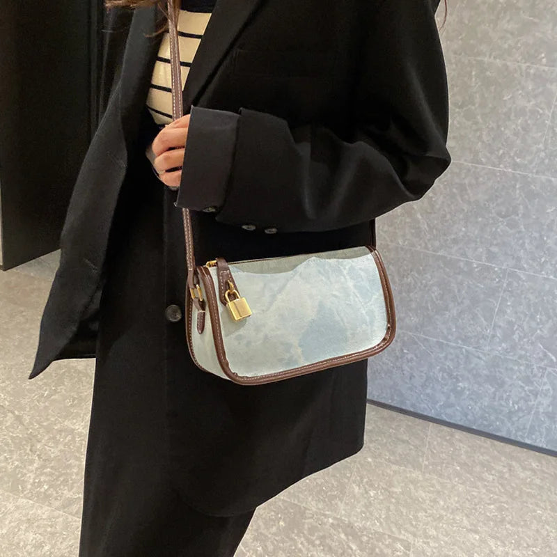 Autumn Denim Shoulder Bag with Lock
