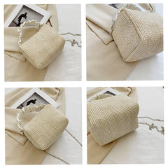 Small Straw Crossbody Bag for Women with Chain Strap