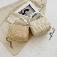 Small Straw Crossbody Bag for Women with Chain Strap