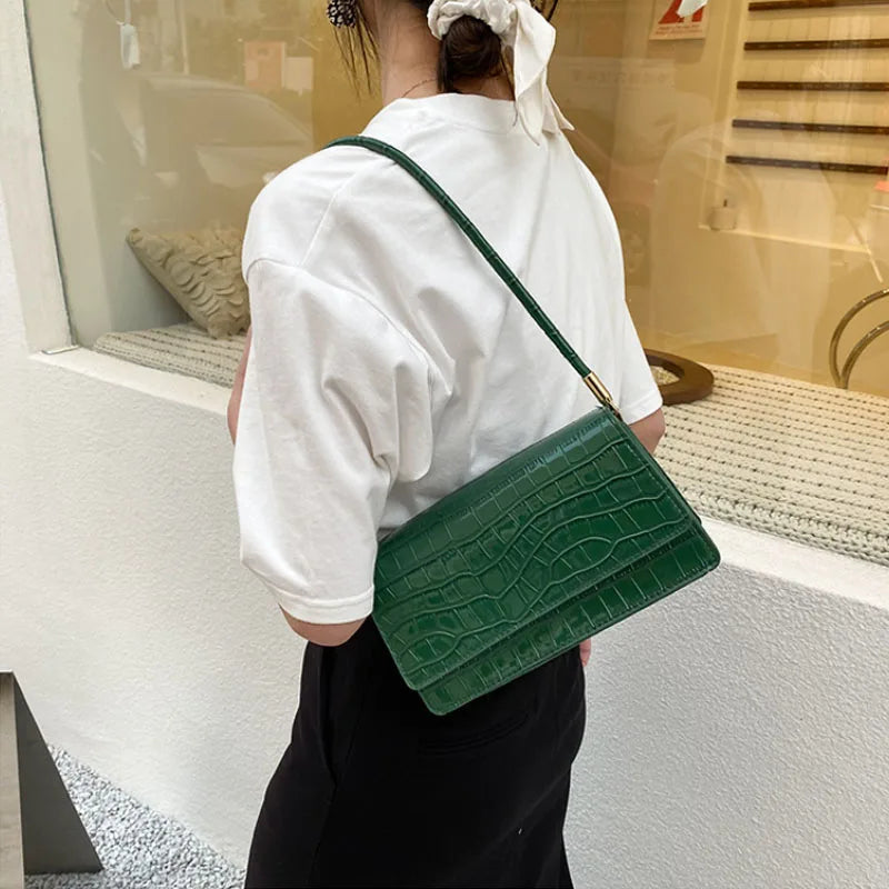 Crocodile Pattern Handbags PU Leather Shoulder Bags for Women