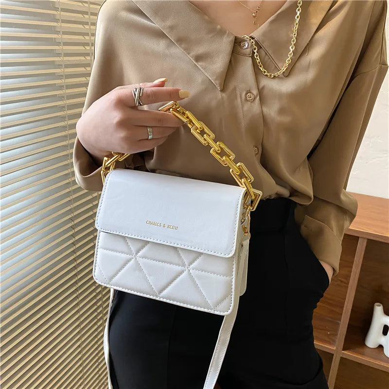 Embroidered Diamond Chain Small Shoulder Bag