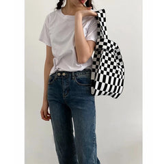 Vintage Plaid Woolen Knitting Shoulder Wrist Bag