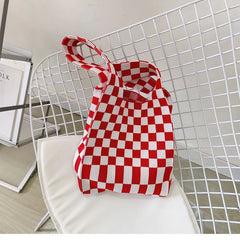 Vintage Plaid Woolen Knitting Shoulder Wrist Bag