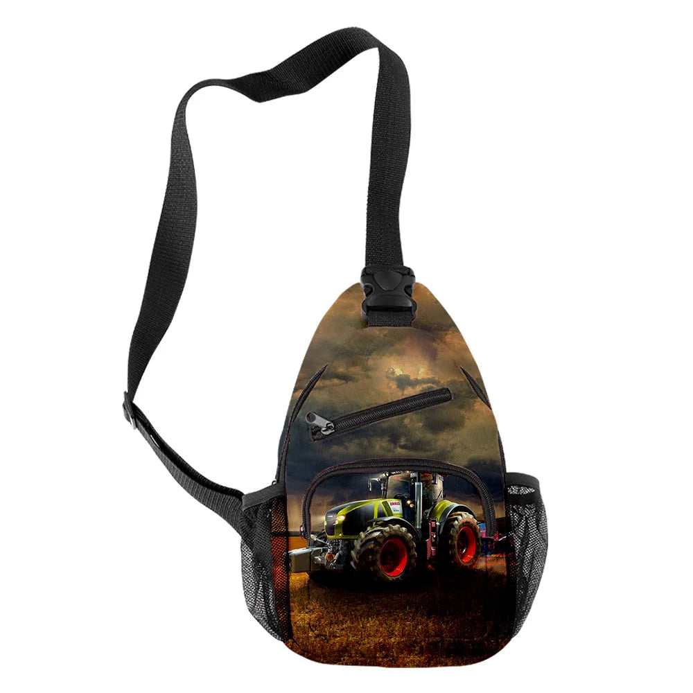 Anime Tractor Pattern Chest Bag Waterproof Sports Crossbody Shoulder Bag