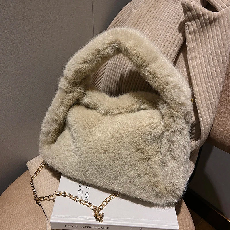 Hot Chain Plush Crossbody Bucket Bag