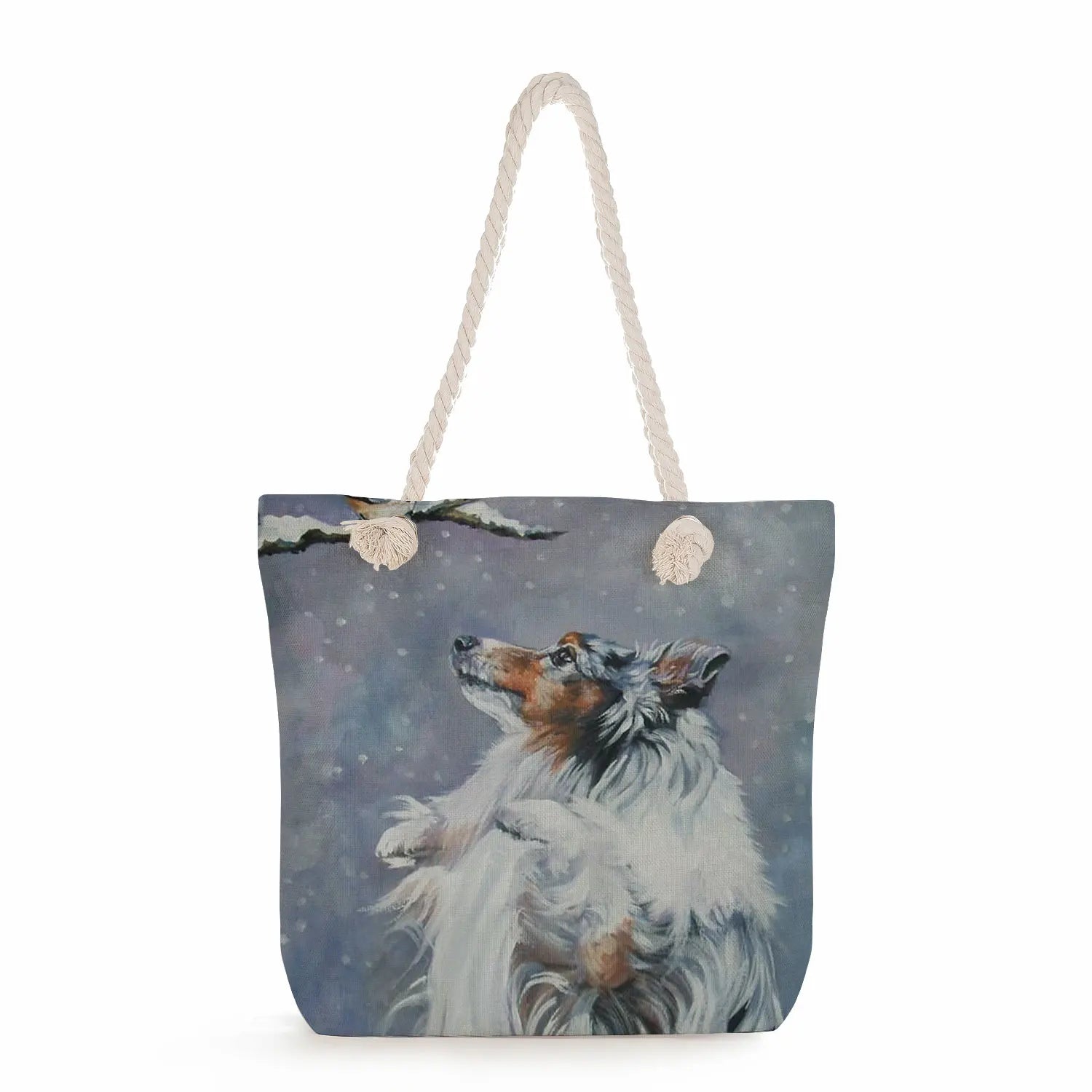 Watercolor Collie Dog Print Tote Bag - Large Capacity