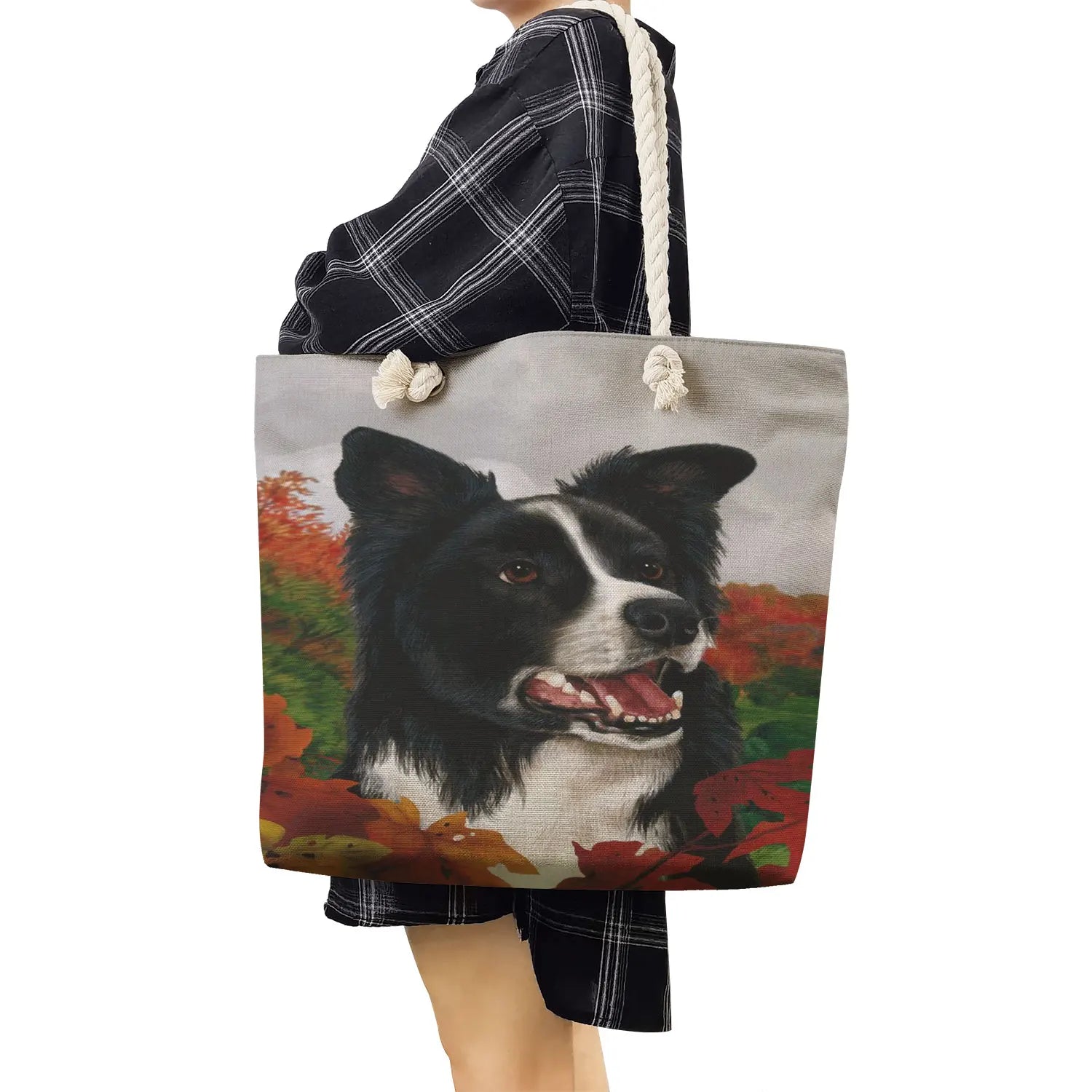 Watercolor Collie Dog Print Tote Bag - Large Capacity