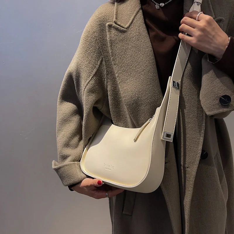 Retro Messenger Bag Lady Underarm Bag Wide Strap Solid Color Shoulder Bag