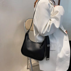 Retro Messenger Bag Lady Underarm Bag Wide Strap Solid Color Shoulder Bag