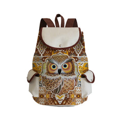 Animal Owl Print Eco Linen Drawstring Children Backpack School Backpacks