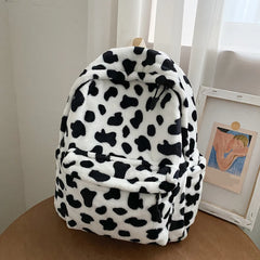 Plush Animal Print Handbag Women Shoulder Backpack