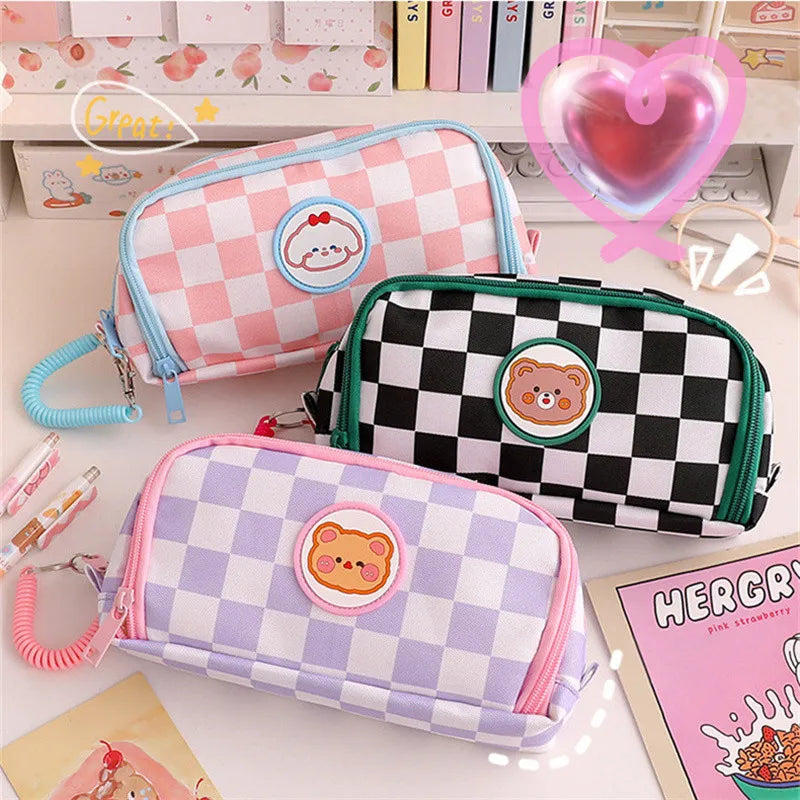 Portable Cartoon Bear Pencil Case with Pen Insert Animal Pencil Bag