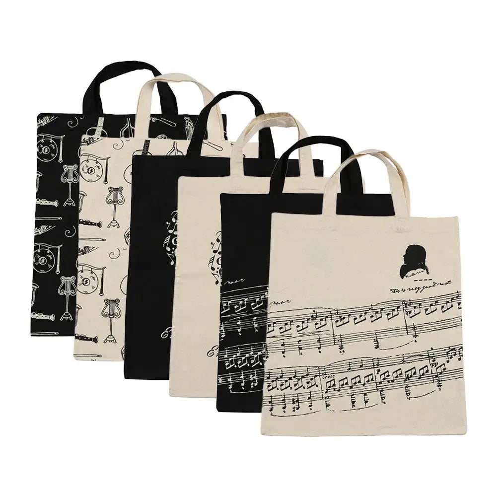 Cotton Linen Music Note Tote Shopping Bag Keyboard Pattern Handbag Music Bag