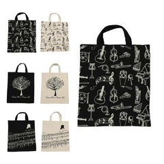 Cotton Linen Music Note Tote Shopping Bag Keyboard Pattern Handbag Music Bag