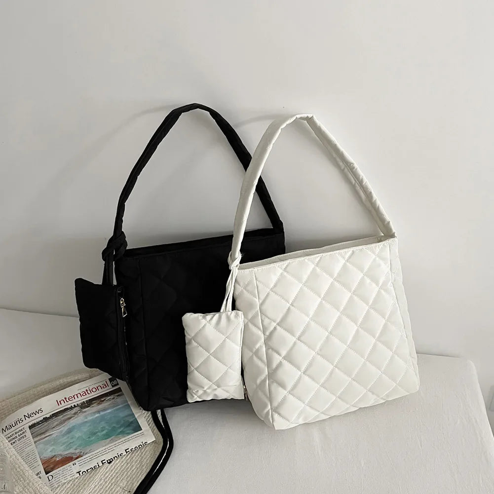Portable Cotton Padded Handbag with Mini Bag