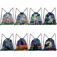 Starry Sky Dog Print Backpack Drawstring Pocket