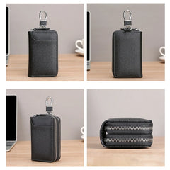 Leather Double Zipper Key Wallet Retro Men Women Car Key Holder Bag