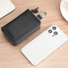 Leather Double Zipper Key Wallet Retro Men Women Car Key Holder Bag