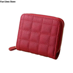 Plaid Leather Short Wallet for Woman Retro Purse Square Clutch Money Clip