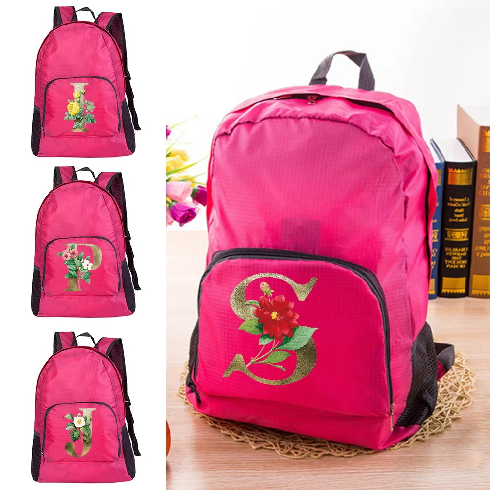 Foldable Waterproof Backpack for Travel Golden Flower Pattern