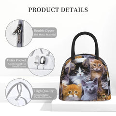 Cat Pattern Insulated Lunch Bag Thermal Bento Handbag
