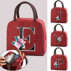 Portable Lunch Box Insulation Tote 26 Whitemarble Letter Print