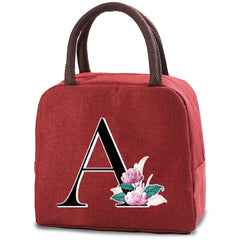 Portable Lunch Box Insulation Tote 26 Whitemarble Letter Print