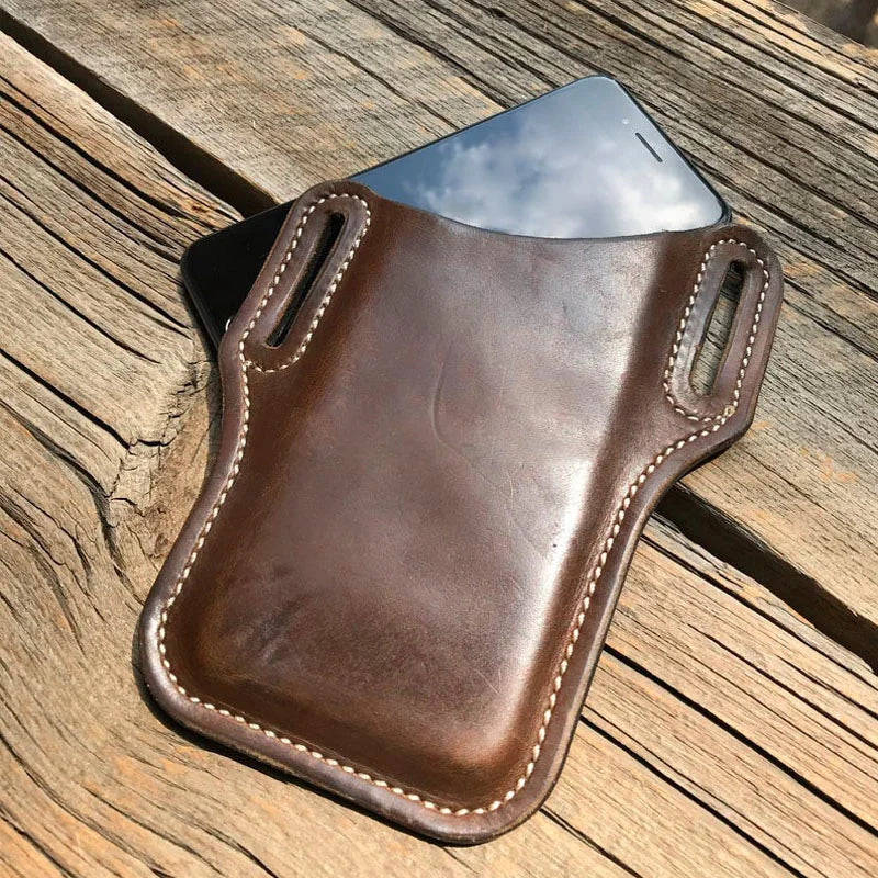 Men Phone Waist Bag Waterproof Leather Cellphone Bag