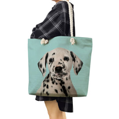 Portable Outdoor Cat Dog Print Shopping Bags Dalmatians Graphic Women Shoulder B