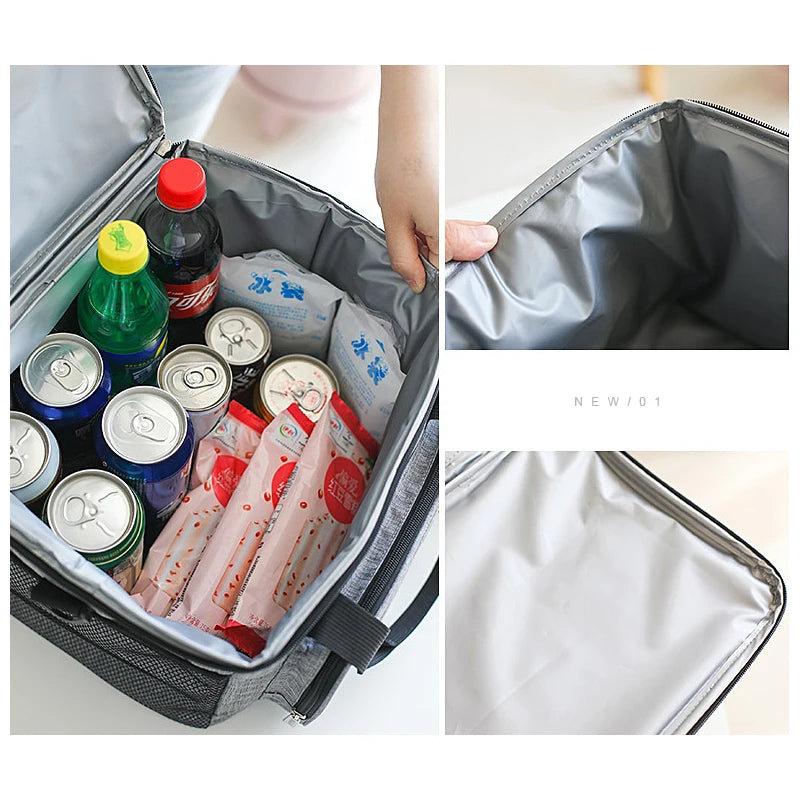 Portable Thermal Cooler Bag Insulated Lunch Box Zipper Tote