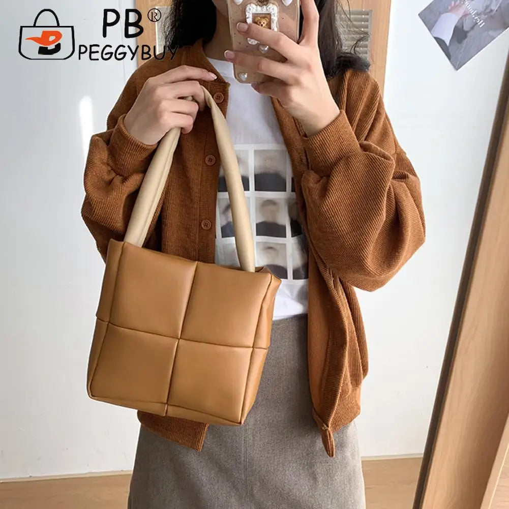 Travel PU Leather Checkered Handbag