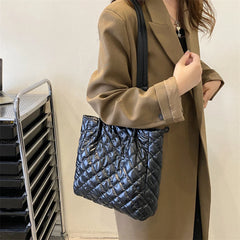 Women Padded Nylon Messenger Tote Bag Solid Large Capacity Zipper Top-handle