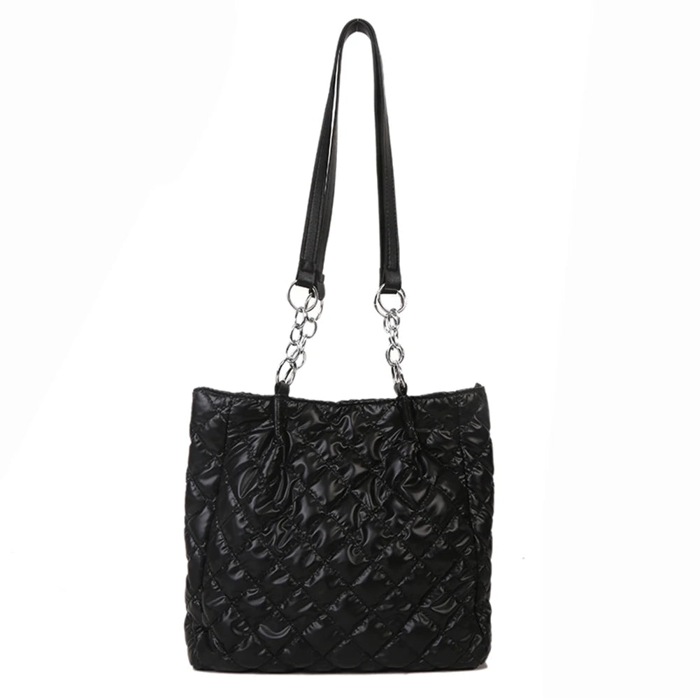 Women Padded Nylon Messenger Tote Bag Solid Large Capacity Zipper Top-handle