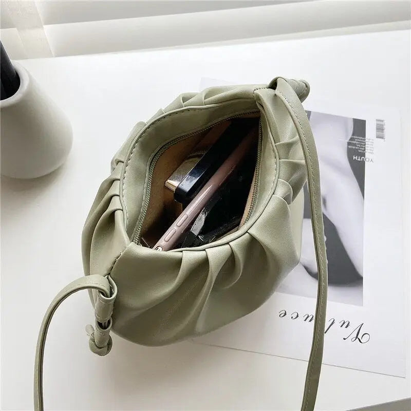 Pleated Shoulder Bag Mini Cloud Bag Girl Messenger Bag