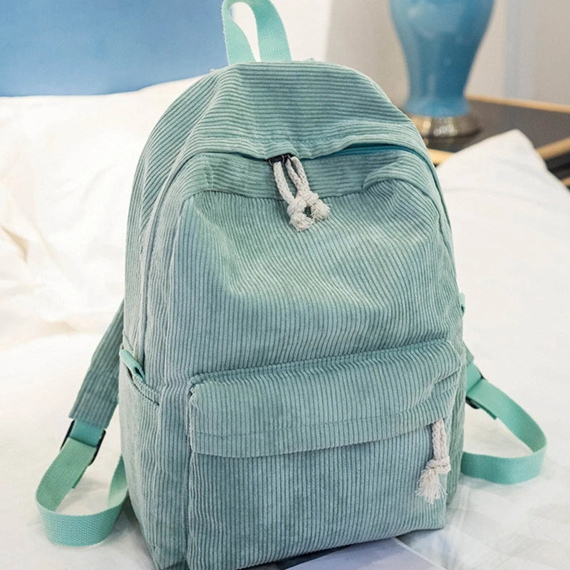 Preppy Style Soft Backpack Female Anti-Theft Corduroy School Lightweight