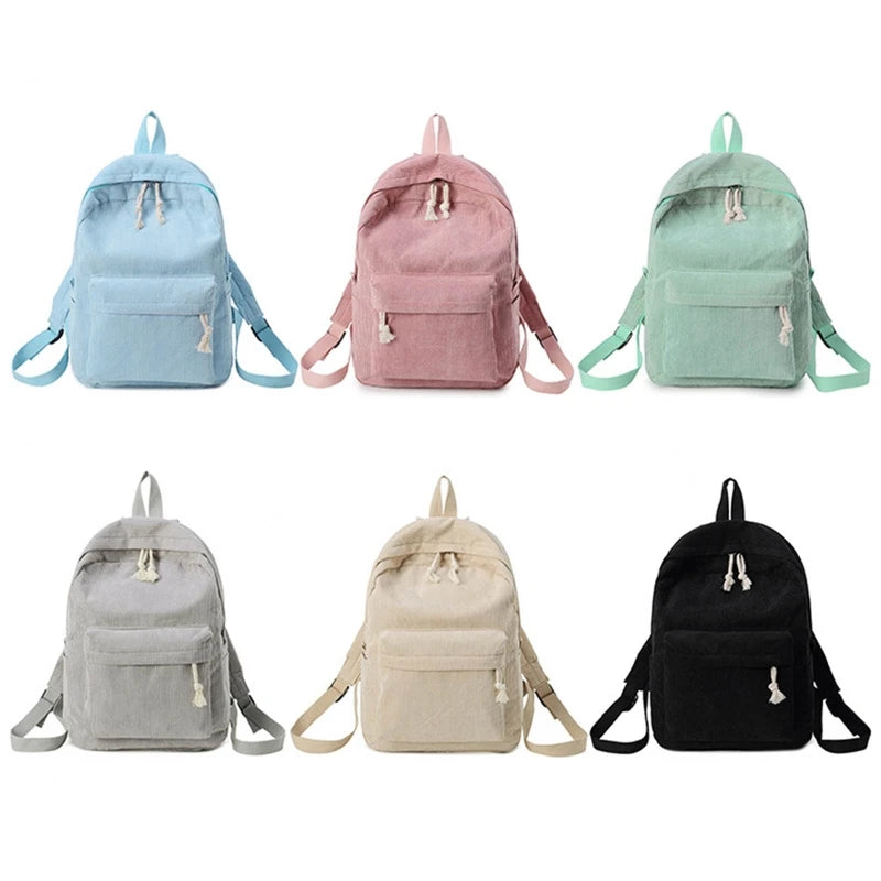 Preppy Style Soft Backpack Female Anti-Theft Corduroy School Lightweight