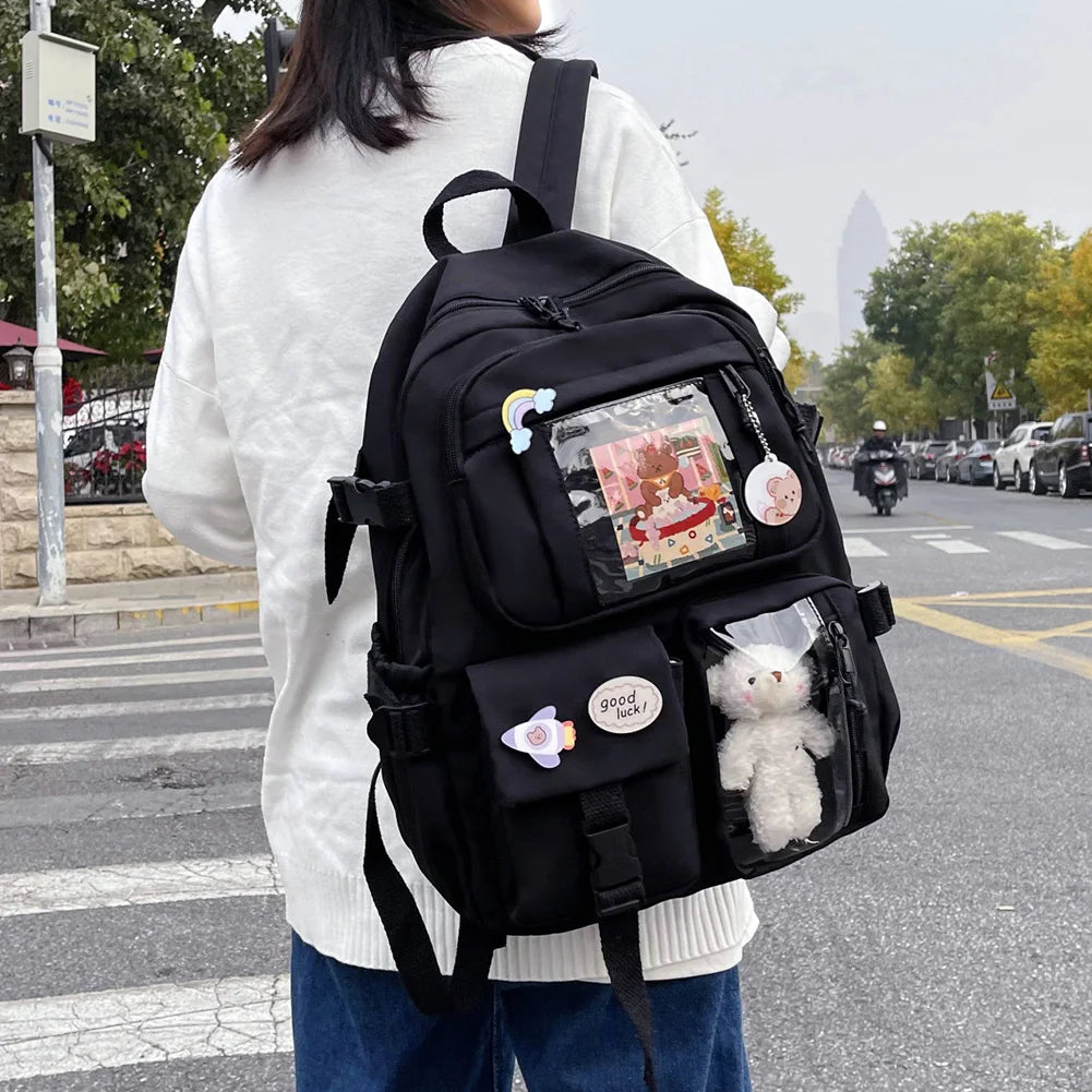 Preppy Style Nylon Women Backpack College Laptop Bookbags