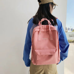 Preppy Style Women Nylon Zipper Backpack Students Solid School Knapsack
