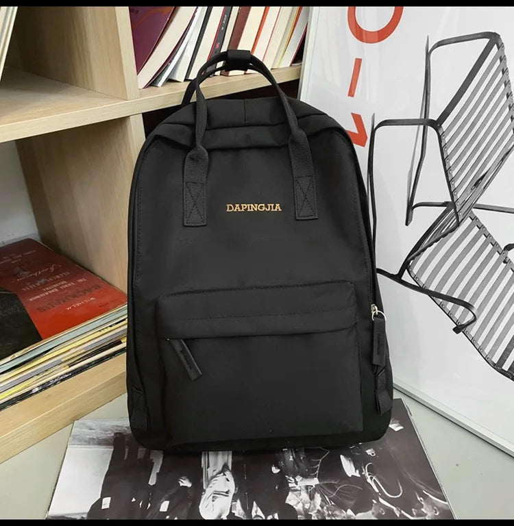 Preppy Style Women Nylon Zipper Backpack Students Solid School Knapsack