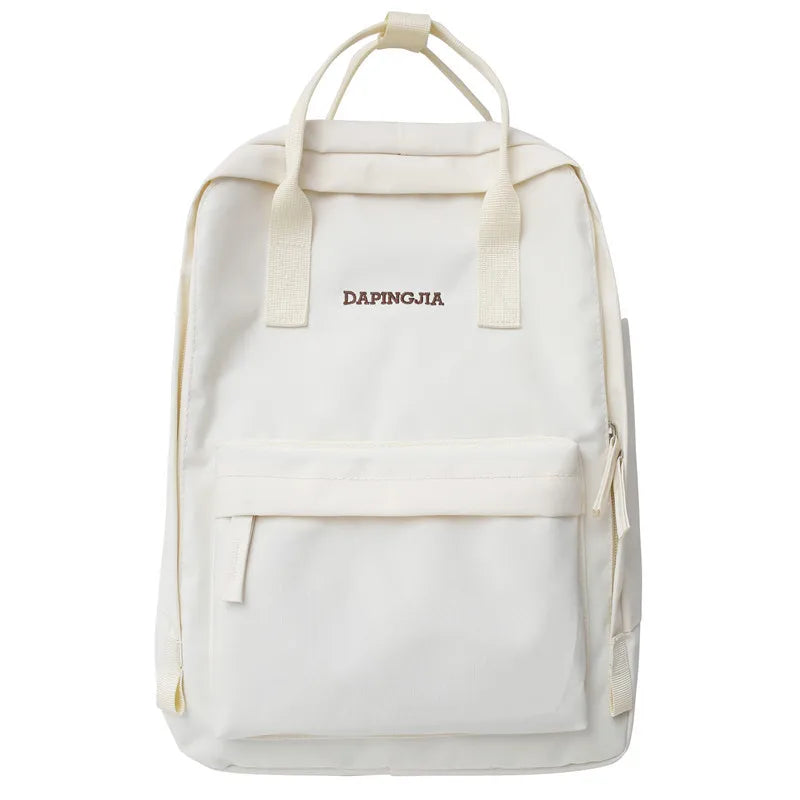 Preppy Style Women Nylon Zipper Backpack Students Solid School Knapsack