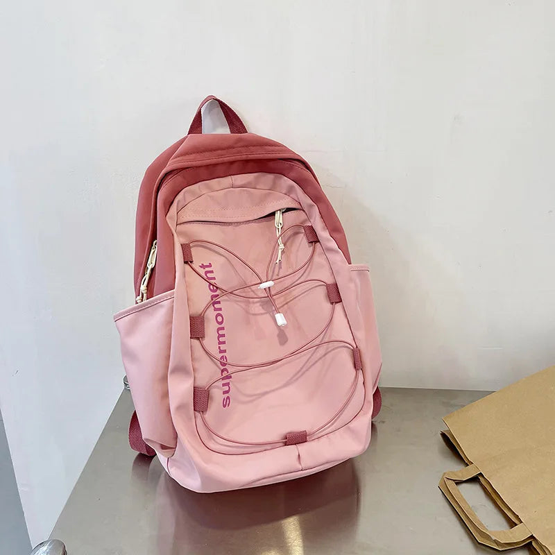 Preppy Waterproof Nylon Women Backpack High School Bags for Teenage Girl