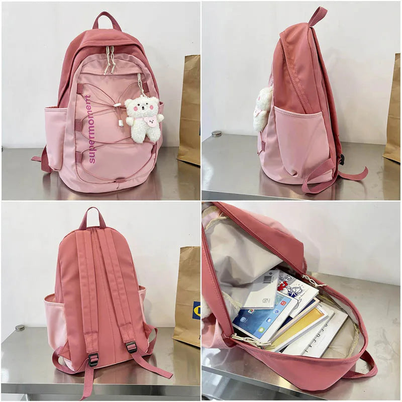 Preppy Waterproof Nylon Women Backpack High School Bags for Teenage Girl
