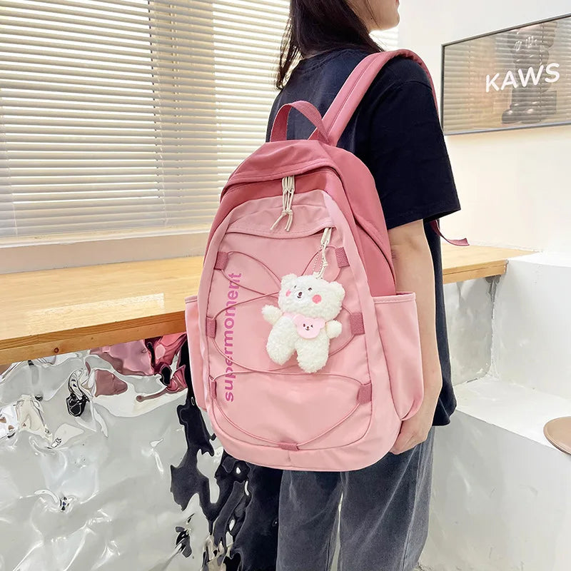 Preppy Waterproof Nylon Women Backpack High School Bags for Teenage Girl