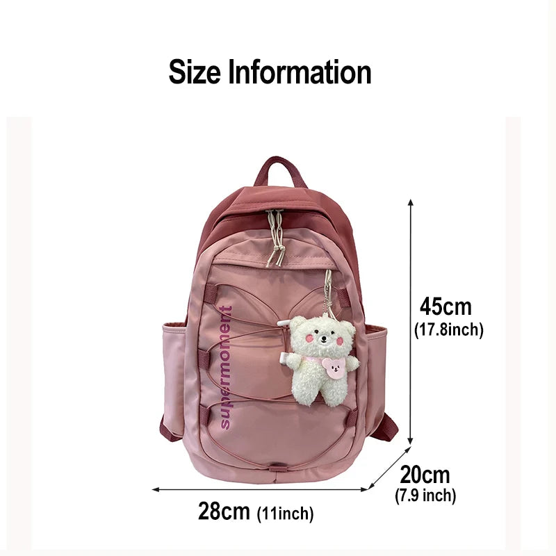 Preppy Waterproof Nylon Women Backpack High School Bags for Teenage Girl