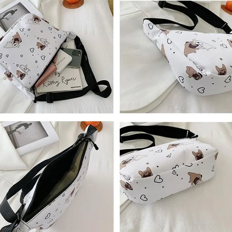 Retro Zipper Shoulder Bags Women Big Capacity Canvas Cross Body Underarm Hobos B
