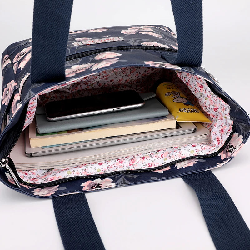 Printed Flower Women Shoulder bags Nylon Large Capacity Totes