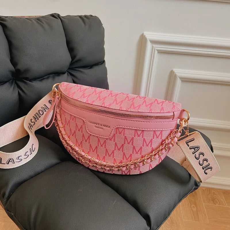 Plaid Pattern Fanny Pack Women Chain Waist Bag Female Crossbody Bag