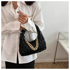 PU Leather Chain Underarm Bag Women Solid Shoulder Bags