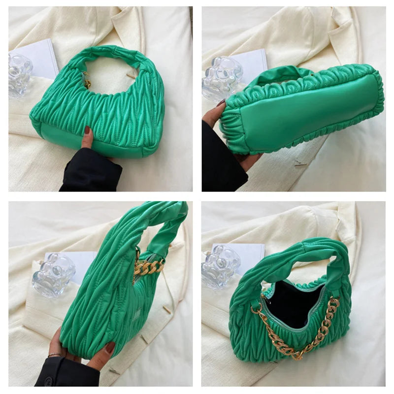 PU Leather Chain Underarm Bag Women Solid Shoulder Bags